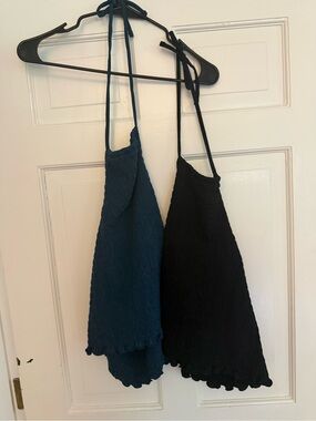 GAP Blue and Black Smocked Halter Crop Tops